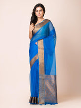 KAVVYA SOOTHING TEAL BLUE SOFT AND LIGHT WEIGHT BOLLYWOOD STYLE BENARASI ORGANZA WEAVING SILK SAREE - KAVVYA